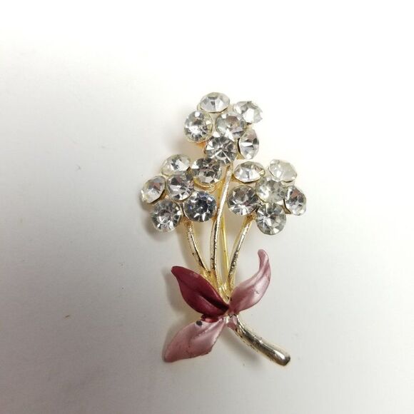 Vintage Rhinestone Flower Cluster Brooch, Bouquette Shape, Enamel, Estate - Picture 2 of 6
